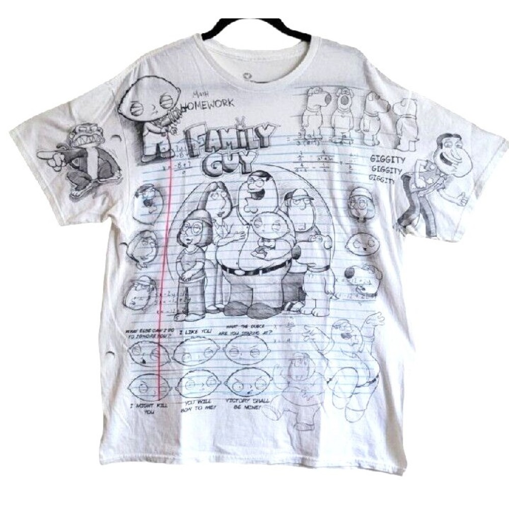 Family Guy All Over Print Artist Sketch Pad TV Mens TShirt Size XL Liquid Blue